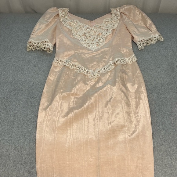 Scott McClintock Pink Midi Dress Size 8 Vintage 80s Prom Lace Fitted - Picture 12 of 12